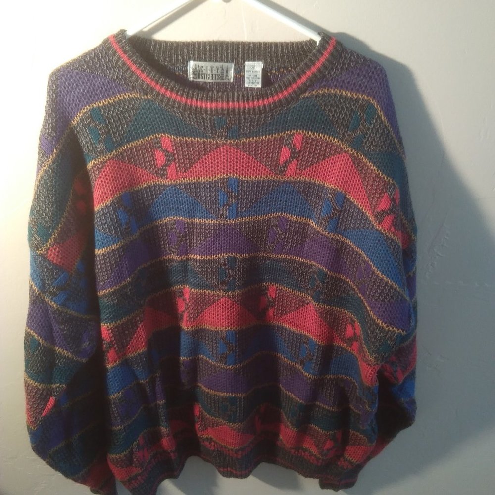 City Streets Blue, Purple, Green and Red Sweater